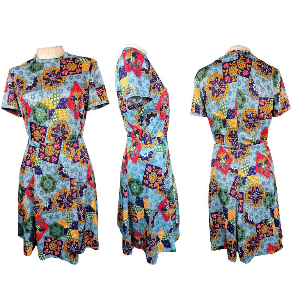 1960's vintage top and skirt set floral and psychedelic patchwork inspired sz M